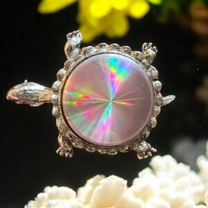 Vintage Hologram Turtle Brooch Silver Tone Holographic